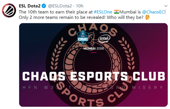 南美Chaos接受直邀,ESL One孟买站第十支参赛队