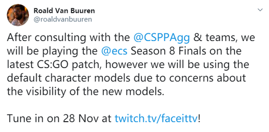 CSGO新人物模型遇冷：ECS S8将采用默认角色模型