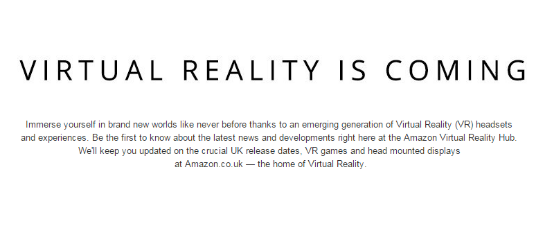 “虚拟现实已来”，英国亚马逊推出VR专题商店
