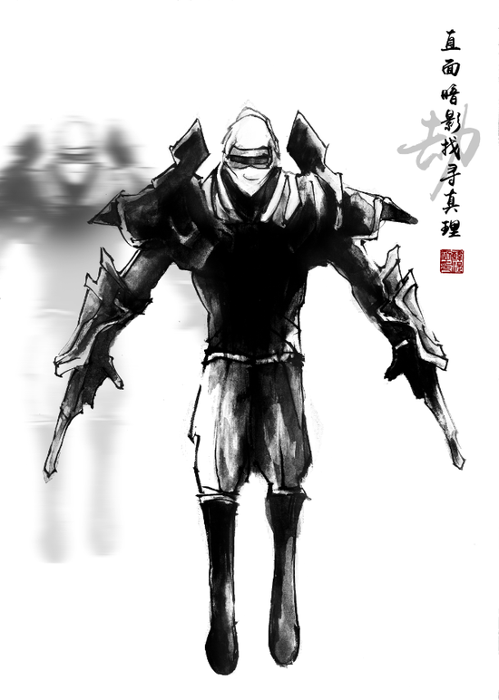 黑白插画英雄联盟_