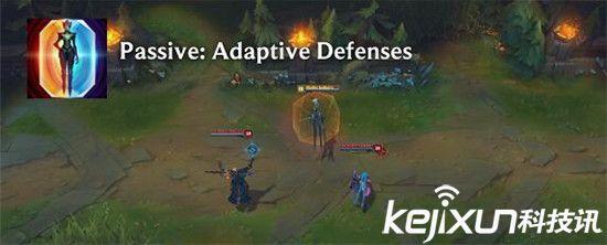 她对英雄的普通攻击会给予敌方英雄的主要伤害类型的护盾(ad/ap)盾,护盾数值基于最大生命值