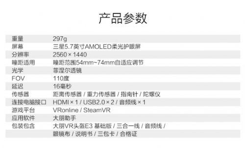 大朋E3 配置参数