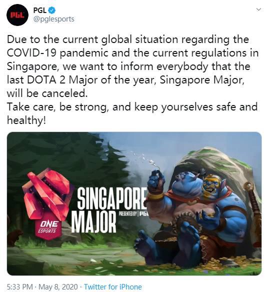 意料之中：PGL官宣新加坡Major取消