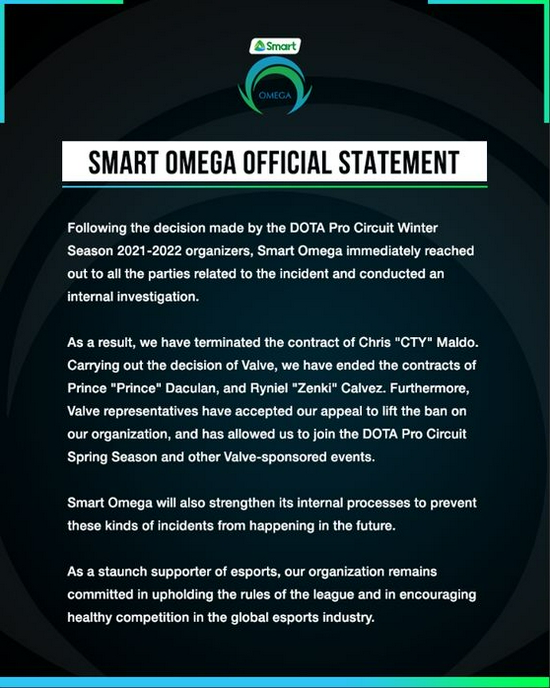 V社在官方赛事中恢复了Omega的参赛权