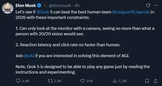 【蜗牛电竞】马斯克要建AI战队挑战《英雄联盟》世界冠军,T1已应战【EV扑克小游戏官网】
