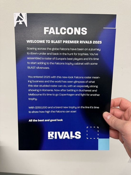 【蜗牛电竞】BLAST巅峰赛赛事寄语:Falcons,看看你们能飞多高!【EV扑克小游戏官网】