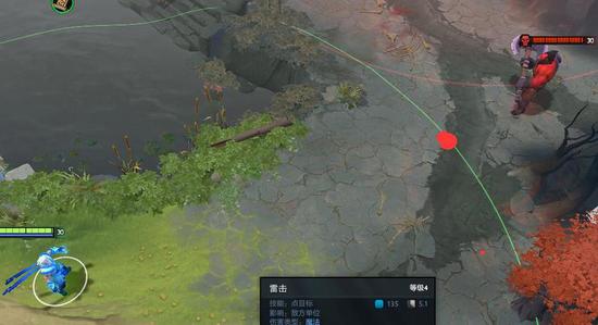 对红色区域使用雷击也能作用到斧王