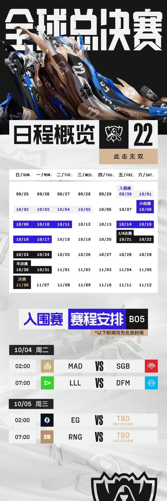 LOL S12入围赛淘汰赛赛程公布 RNG10月5日将迎来BO5