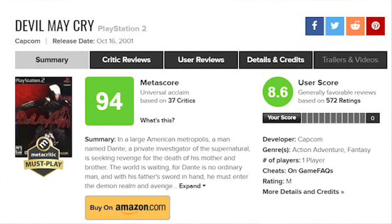 Metacritic上《鬼泣》的均分