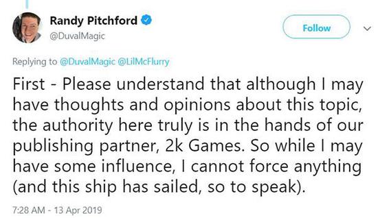 Pitchford在推特上的说明