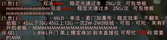 提供各种付费升级、任务、装备服务的世界频道广告