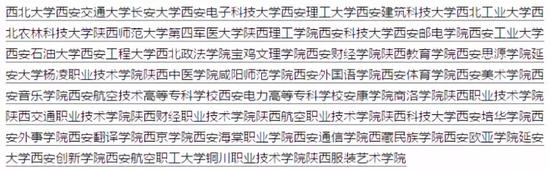 知乎有好事者对西安高校的数量做了个统计，大家感受一下就好。