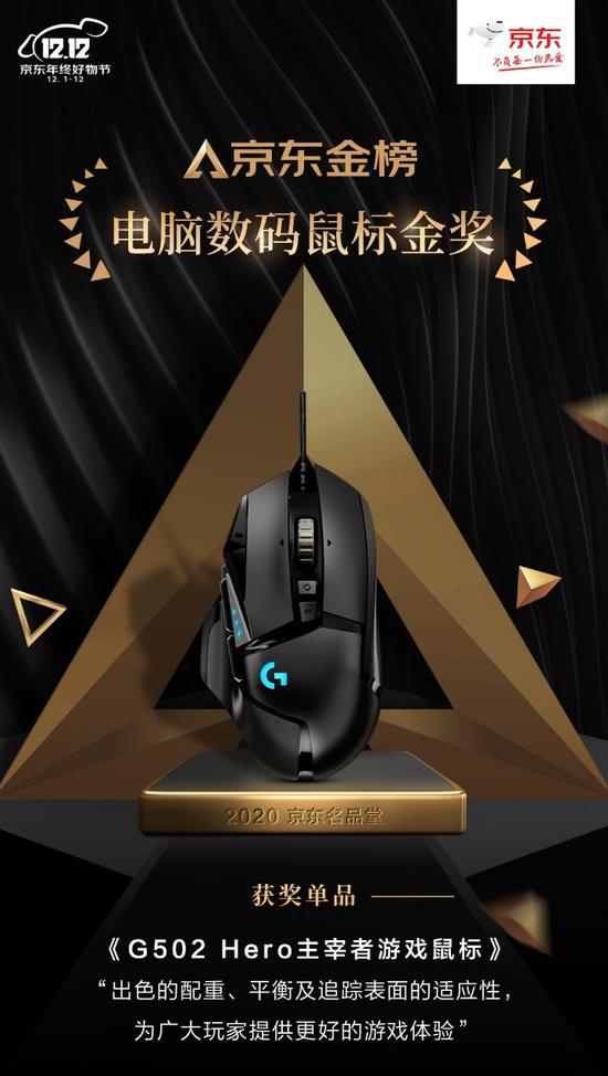 罗技G502Hero主宰者游戏鼠标荣膺2020京东金榜电脑数码鼠标金奖