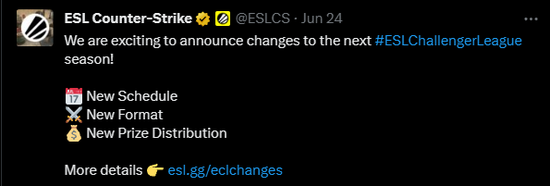 ESL宣布ECL S46赛制变化：多支中国战队参与亚洲区赛事