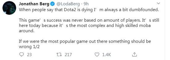 Deadgame？Loda发推表示如今Dota2仍然很棒