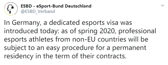 非欧盟选手的福音：德国推出电竞签证