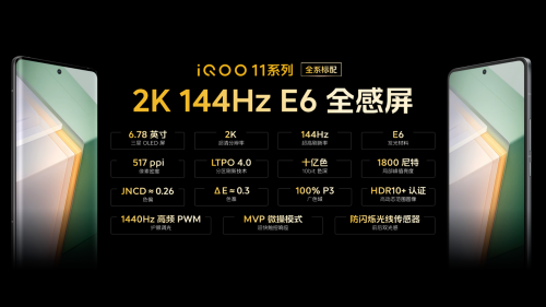 iQOO 11系列全系标配 2K 144Hz E6 全感屏