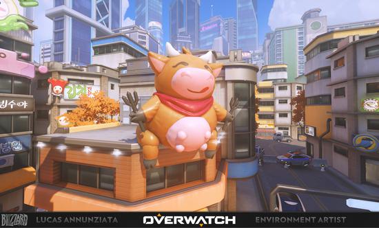 守望3D场景设计师分享地图设计 充气奶牛可爱至极