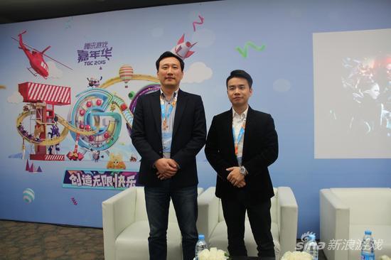 SmilegateRPG代表理事兼开发总负责人池园吉（左）、腾讯互动娱乐发行线助理总经理许光（右）