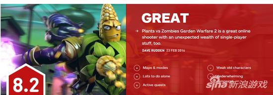 IGN给予《植物大战僵尸：花园战争2》8.2分的评价