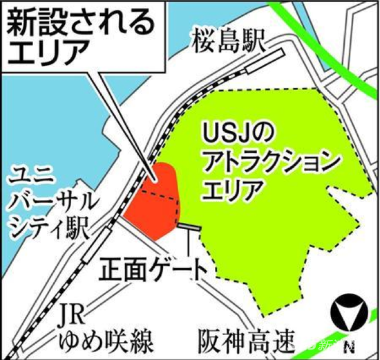 红色区域为任天堂主题区的位置
