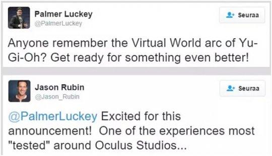 OculusRift创始人Palmer Luckey在推特上发文表示，或许将推出VR版的《游戏王》