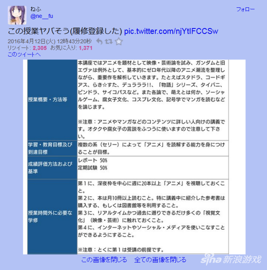 日本大学开设御宅课 要求每周看20集动画