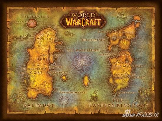 《魔兽世界》最早的艾泽拉斯世界地图，很多人对游戏最深刻的回忆都在这个时期发生