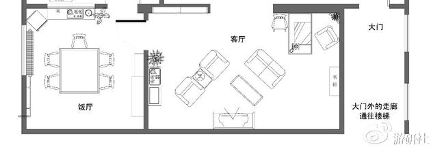 老傅家客厅与饭厅平面图