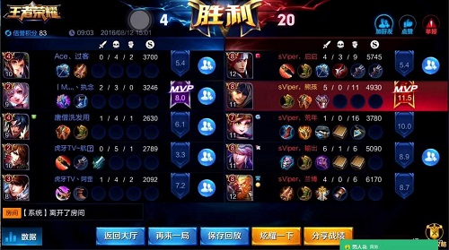 虎牙王者荣耀海选赛黑马杀出 SV战队5连胜晋