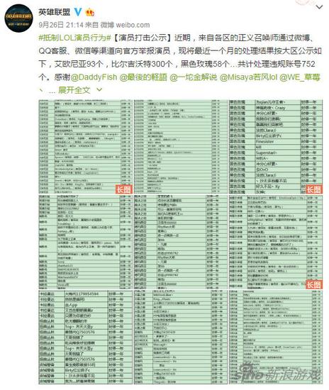 LOL官方微博封号公示