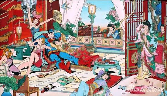 当美漫遇上中国风 超人与悟空同池戏水场面香