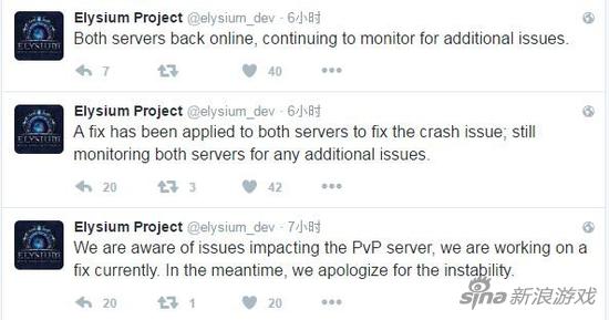 Elysium官方推特一直在为服务器的不稳定致歉，并安慰玩家