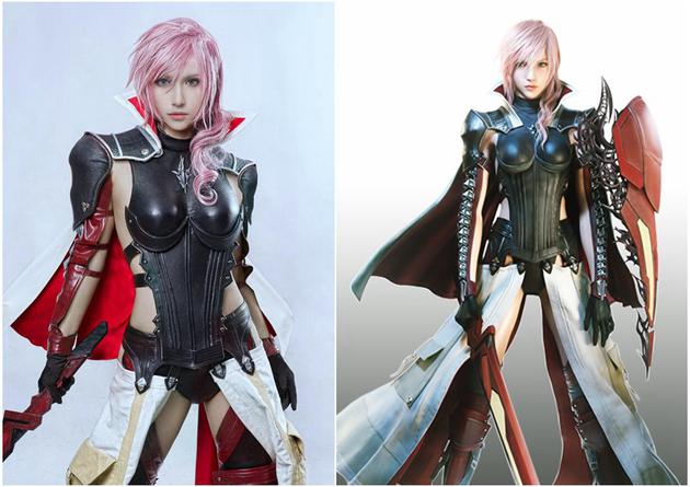 莉莉的COSPLAY作品(左)与雷霆原设