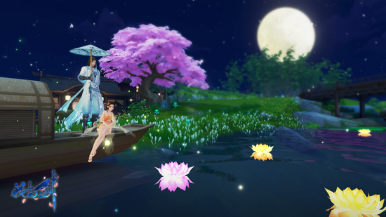 皎皎玉盘点点河灯佳人相伴