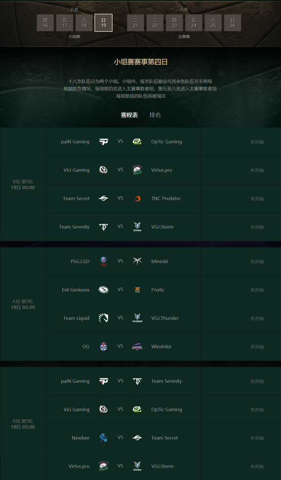 19日小组赛详细对阵