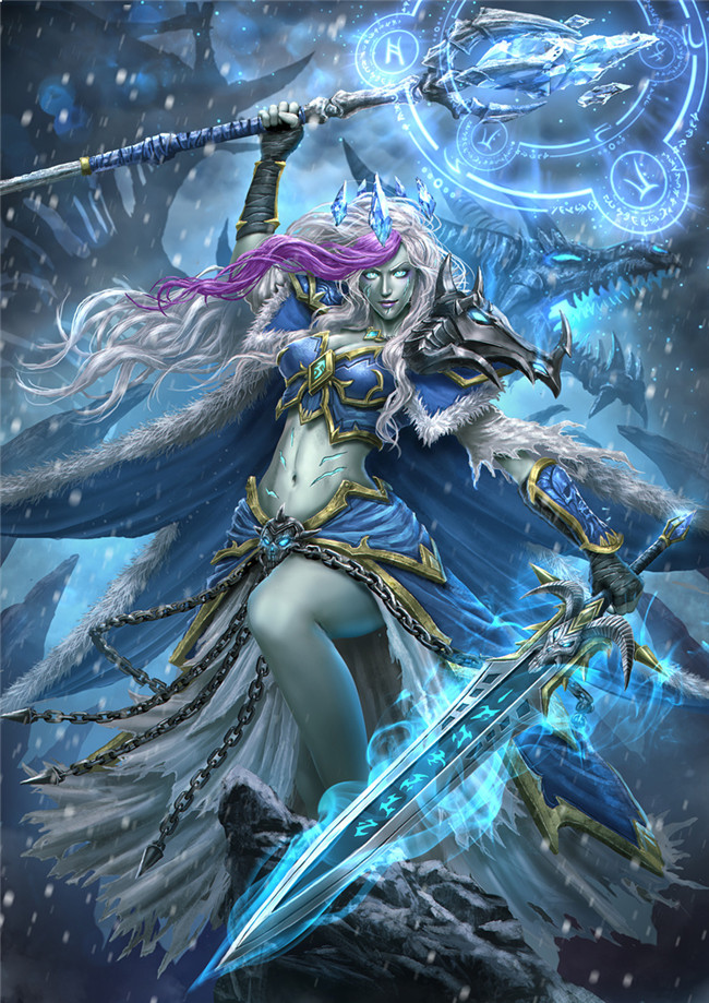 魔兽人物画作：冰霜女巫吉安娜 身形姣好希女王