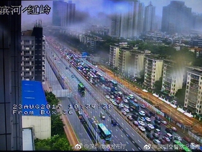 10时28分，滨河大道上步立交东往西方向，有树倒导致车多排队，请途经车友注意避让。