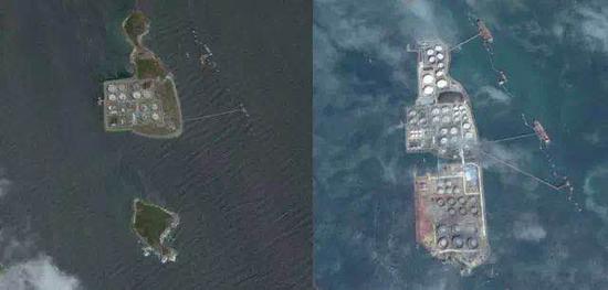 左：2005年马鞭洲和芒洲；右：2017年马鞭洲和芒洲  图片来源：Google Earth