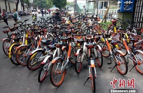 资料图：江西南昌一共享单车停放点。 中新社记者 刘占昆