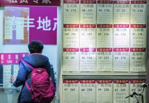百灵路某房屋中介门外,整整一面墙的待售房屋均有备注学位归属地。
