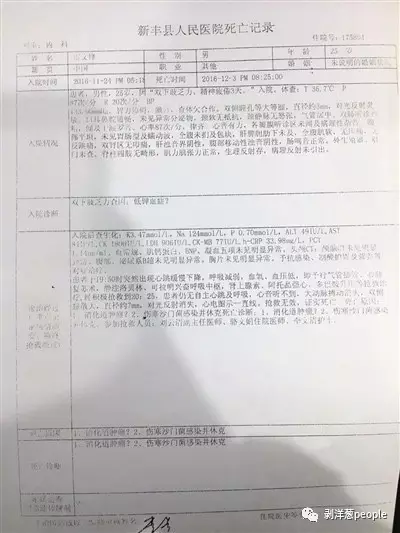 医院出具的死亡记录。