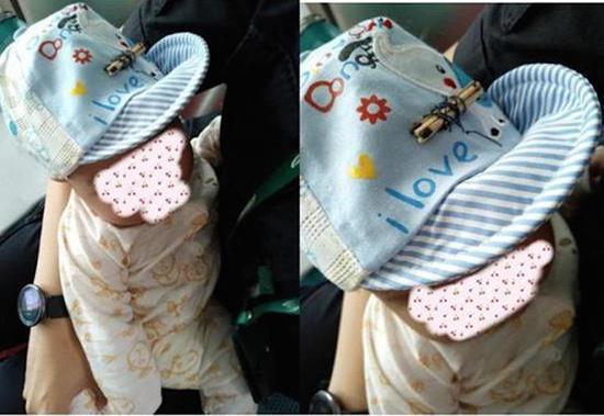 婴儿的帽子上有一捆火柴。 广州日报 图