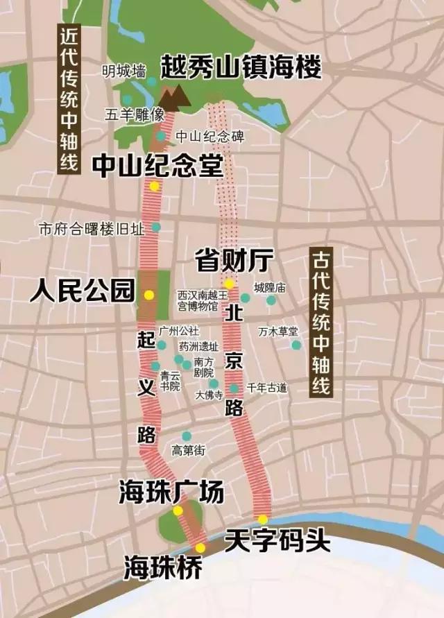 《中国国家地理》(繁体版)制作的广州传统中轴线示意图