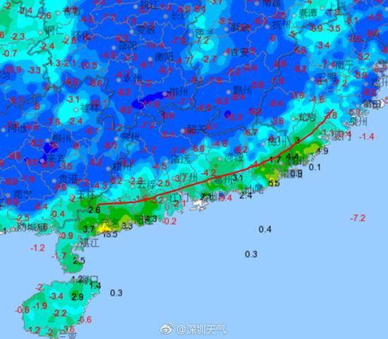 18日10时冷空气前锋抵达位置（红线）