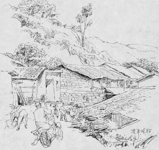 速写-《饶平渔村》