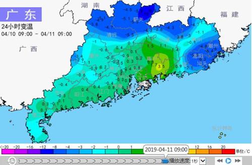 受冷空气影响，韶关和清远开始出现了雷阵雨，局地出现了7级左右的短时大风。