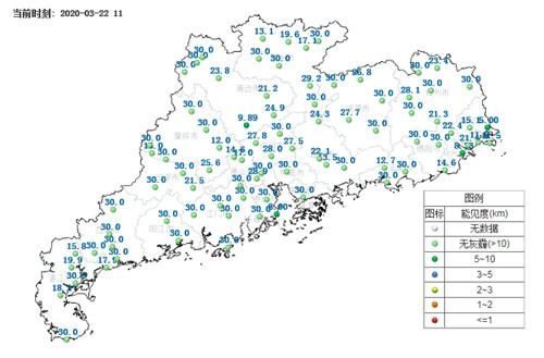 22日11时能见度实况