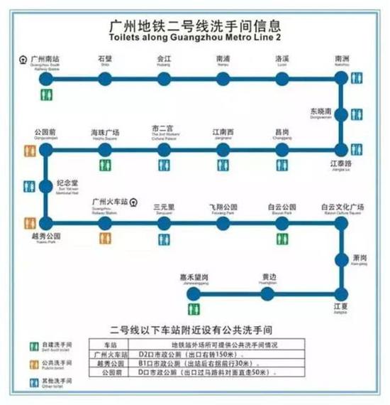 自建洗手间：广州南站、海珠广场、白云公园、嘉禾望岗