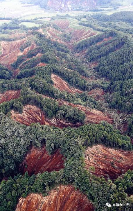 北海道厚真町。山体大面积滑坡。